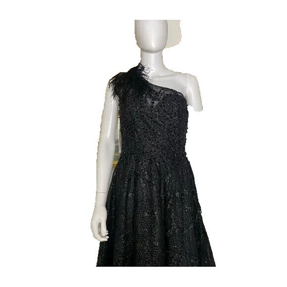 Mac Duggal Black Embellished One Shoulder A Line Gown‎ BLACK SZ 10 20389 $798 - Picture 6 of 7